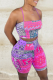 Pink Purple Sexy Print Patchwork Spaghetti Strap Sleeveless Two Pieces