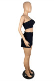 Black Fashion Casual Solid Vests One Shoulder Sleeveless Two Pieces