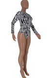 Black Sexy Print Patchwork Half A Turtleneck Long Sleeve Two Pieces