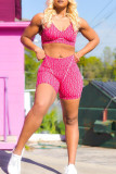Pink Sexy Casual Print Backless Spaghetti Strap Sleeveless Two Pieces