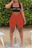 Red Fashion Casual Letter Print U Neck Sleeveless Two Pieces