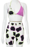 Multi-color Sexy Print Patchwork Frenulum Backless Halter Sleeveless Two Pieces