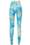 Green Sexy Print Mesh Skinny High Waist Pencil Full Print Bottoms