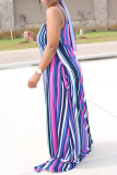 Blue Casual Striped Patchwork Spaghetti Strap Straight Dresses