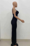 Yellow Fashion Sexy Solid Backless Slit V Neck Sling Dress