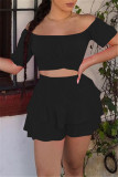 Rose Red Sexy Casual Solid Backless Off the Shoulder Short Sleeve Two Pieces