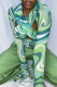 Green Sexy Print Hollowed Out Patchwork O Neck Tops