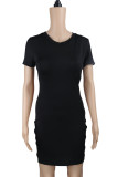 Black Fashion Casual Solid Split Joint O Neck Short Sleeve Dress