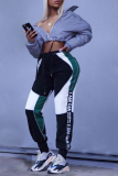 Green Casual Print Patchwork Harlan Mid Waist Harlan Positioning Print Bottoms