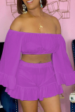 Purple Casual Solid Patchwork Off the Shoulder Long Sleeve Two Pieces