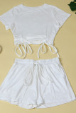 Yellow Fashion Casual Solid Bandage O Neck Short Sleeve Two Pieces