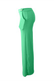 Green Fashion Casual Solid Pocket Regular High Waist Conventional Solid Color Bottoms
