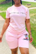 Pink Casual Print Patchwork O Neck Short Sleeve Two Pieces