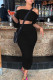 Black Fashion Sexy Solid Backless Fold Off the Shoulder Long Sleeve Two Pieces