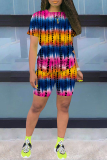 Red Casual Print Patchwork O Neck Short Sleeve Two Pieces