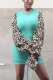 Lake Blue Casual Leopard Patchwork O Neck Pencil Skirt Dresses