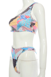 Multicolor Sexy Plaid Print Patchwork Swimwears