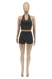 Black Sexy Casual Solid Backless Halter Sleeveless Two Pieces