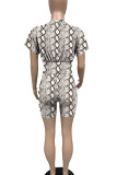 Leopard Print Casual Print Patchwork O Neck Short Sleeve Two Pieces