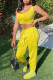 Yellow Casual Sportswear Solid Vests Pants U Neck Sleeveless Two Pieces