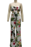 White Sexy Print Patchwork Strapless Sleeveless Two Pieces