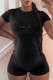 Black Casual Letter Print Basic O Neck Short Sleeve Two Pieces