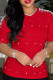 Red Fashion Casual Solid Beading O Neck T-Shirts