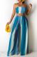 Turquoise Sexy Striped Patchwork Spaghetti Strap Sleeveless Two Pieces