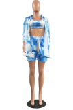 Pink Casual Patchwork Tie-dye Turndown Collar Short Sleeve Two Pieces