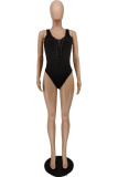 Orange Sexy Solid Hollowed Out Draw String Swimwears