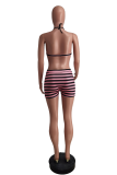 Pink Sexy Striped Split Joint Halter Sleeveless Two Pieces
