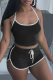 Black Casual Solid Patchwork Spaghetti Strap Sleeveless Two Pieces