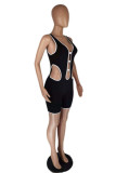 Black Sexy Casual Solid Hollowed Out Backless V Neck Skinny Romper