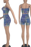 Red Casual Print Patchwork Spaghetti Strap Two Pieces