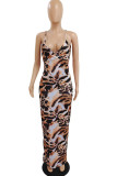 Leopard Print Sexy Print Leopard Patchwork Spaghetti Strap Sling Dress Dresses