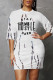 White Fashion Casual Letter Print Basic O Neck Short Sleeve Dress