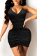 Black Sexy Solid Hollowed Out Halter Pencil Skirt Dresses