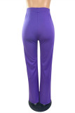 Rose Red Fashion Casual Solid Basic Regular High Waist Trousers