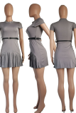 Fluorescent Green Sexy Gradual Change Patchwork Half A Turtleneck Pleated Dresses (With Belt)