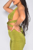 Orange Sexy Solid Bandage Hollowed Out Patchwork V Neck Sleeveless Two Pieces