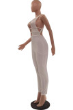 Yellow Fashion Sexy Solid Hollowed Out Backless V Neck Skinny Jumpsuits