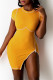 Yellow Sexy Casual Print Slit O Neck Short Sleeve Dress