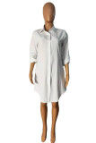 Deep Coffee Fashion Casual Solid Without Belt Turndown Collar Shirt Dress