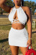 White Sexy Solid Hollowed Out Draw String Frenulum Halter Sleeveless Two Pieces
