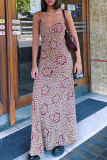 Red Sexy Print Patchwork Spaghetti Strap Straight Dresses