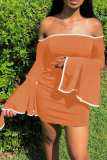 Pink Sexy Solid Patchwork Strapless Pencil Skirt Dresses