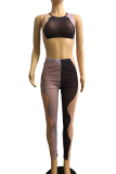 Red Sexy Solid Mesh O Neck Sleeveless Two Pieces