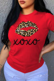 Red Fashion Casual Print Basic O Neck T-Shirts