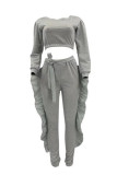 Grey Fashion Casual Solid Patchwork O Neck Long Sleeve Two Pieces