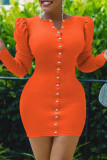 Red Fashion Casual Solid Patchwork V Neck Long Sleeve Dresses